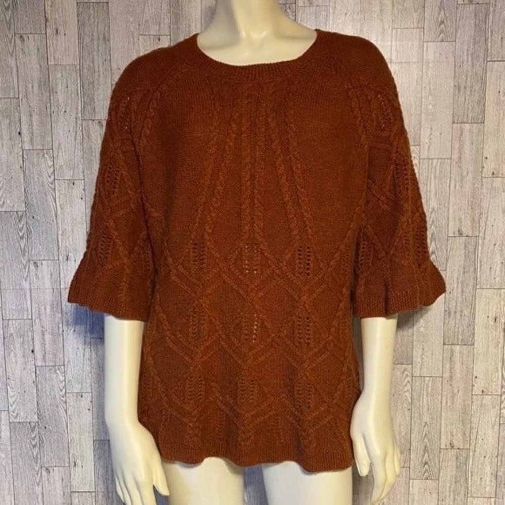 Moda International Burnt Orange Sweater with Flutter Sleeves and Bottom Size XL